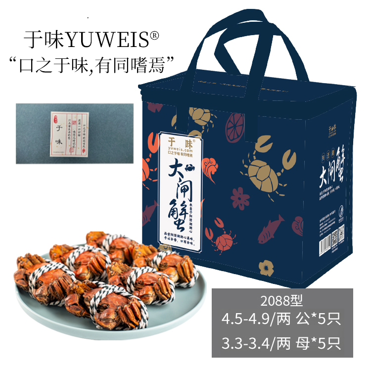 阳澄湖大闸蟹2088型 4.5-4.9/两 公*5只+3.3-3.4/两 母*5只精品礼盒装